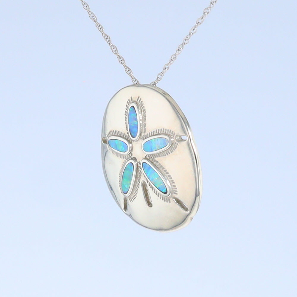 Opal Pendant Inlaid Realistic Sand Dollar Sea Life Design