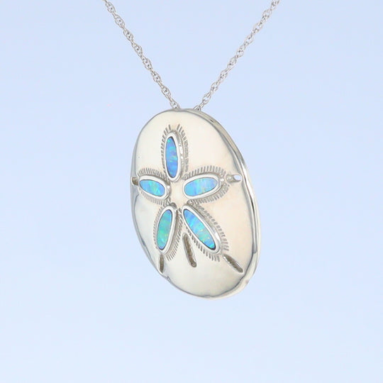 Opal Pendant Inlaid Realistic Sand Dollar Sea Life Design
