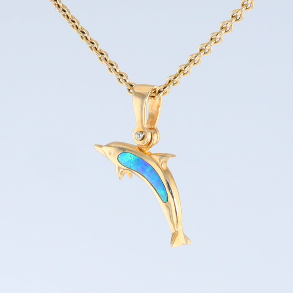 Opal Pendant Inlaid Realistic Dolphin Sea Life Design