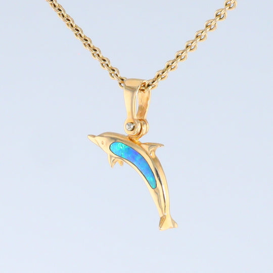 Opal Pendant Inlaid Realistic Dolphin Sea Life Design