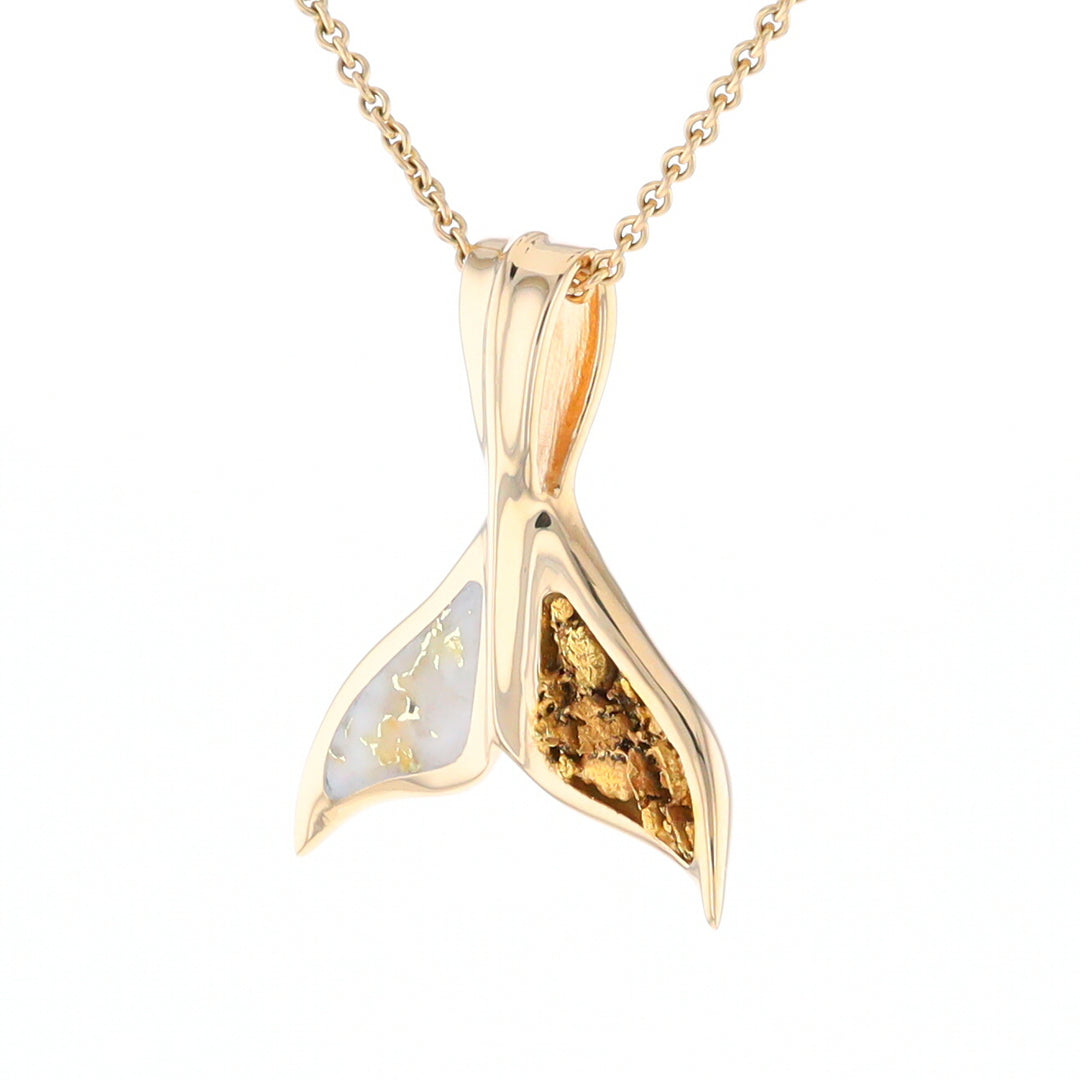 Whale Tail Necklaces Natural Gold Quartz and Nuggets Inlaid Pendant (G1)