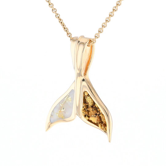 Whale Tail Necklaces Natural Gold Quartz and Nuggets Inlaid Pendant (G1)