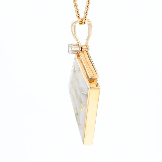 Gold Quartz Kite Shape Inlaid Pendant with .27ctw Diamonds
