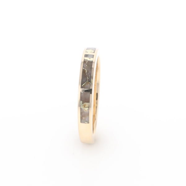 Gold Quartz Ring 3 Rectangle Section Inlaid Band