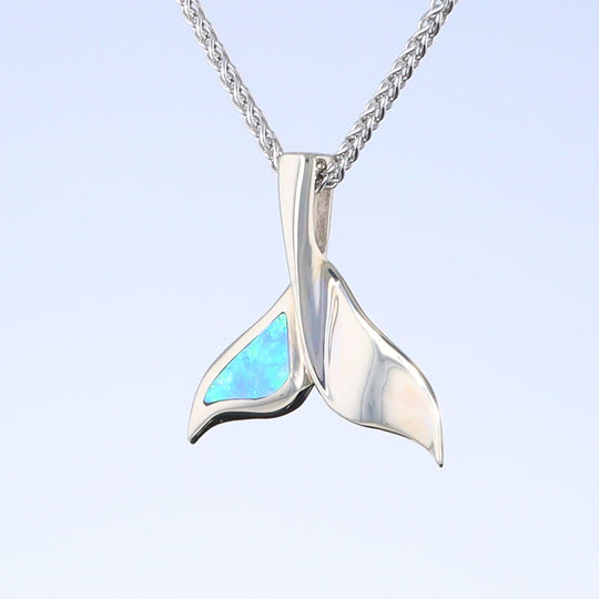 Whale Tail Pendant Natural Opal Single Sided Inlaid Sea Life Pendant