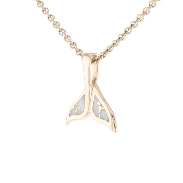 Whale Tail Gold Quartz Double Sided Inlaid Sea Life Pendant