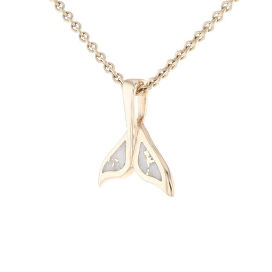 Whale Tail Gold Quartz Double Sided Inlaid Sea Life Pendant
