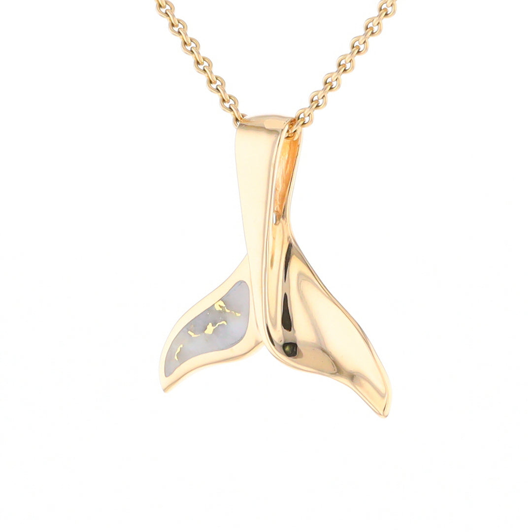 Whale Tail Gold Quartz Single Sided Inlaid Sea Life Pendant