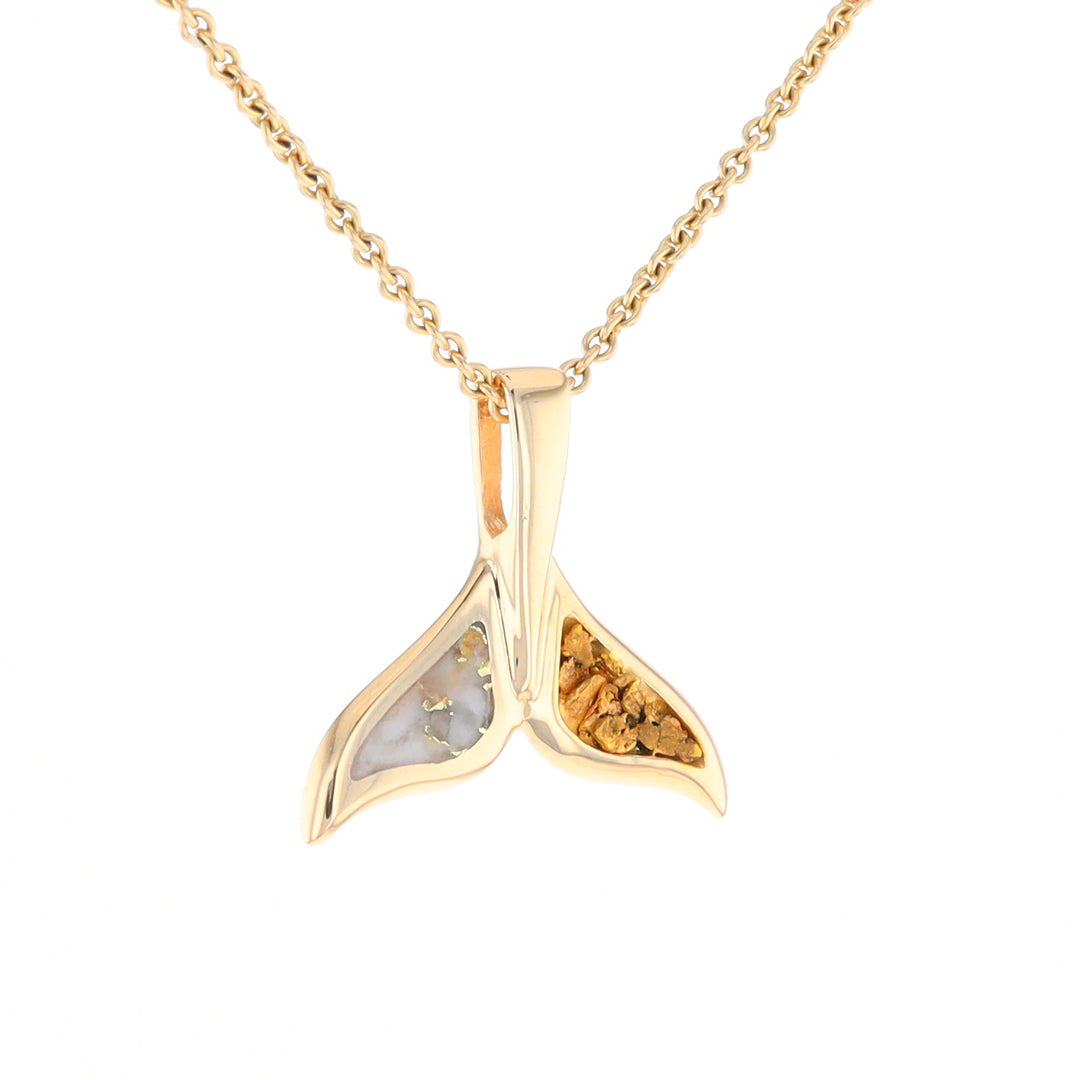 Whale Tail Necklaces Natural Gold Quartz and Nuggets Inlaid Pendant
