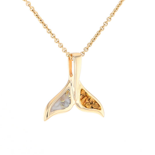 Whale Tail Necklaces Natural Gold Quartz and Nuggets Inlaid Pendant