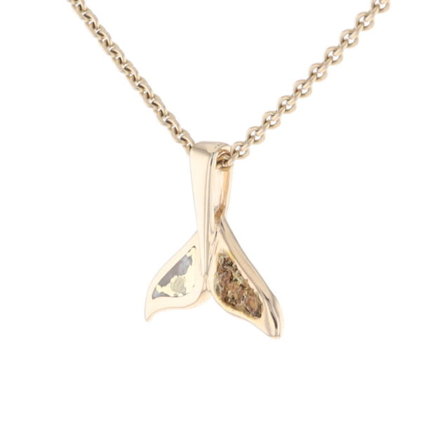 Whale Tail Necklaces Natural Gold Quartz and Nuggets Inlaid Pendant