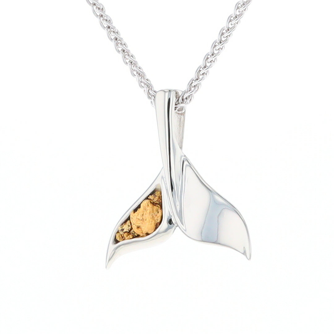 Whale Tail Natural Nuggets Inlaid Sea Life Medium White Gold Pendant