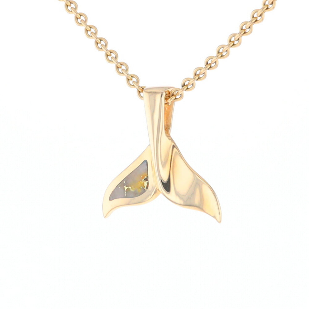 Whale Tail Gold Quartz Single Sided Inlaid Sea Life Pendant