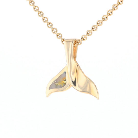 Whale Tail Gold Quartz Single Sided Inlaid Sea Life Pendant