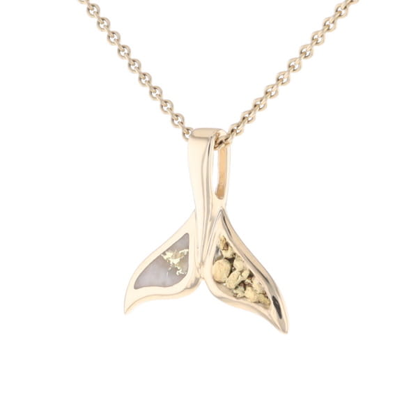 Whale Tail Necklaces Natural Gold Quartz and Nuggets Inlaid Pendant
