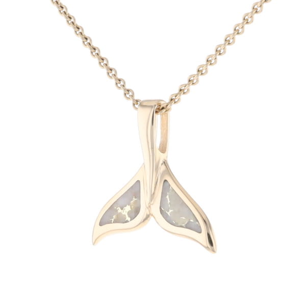 Whale Tail Necklaces Natural Gold Quartz Double Sided Inlaid Pendant
