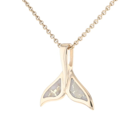 Whale Tail Necklaces Natural Gold Quartz Double Sided Inlaid Pendant