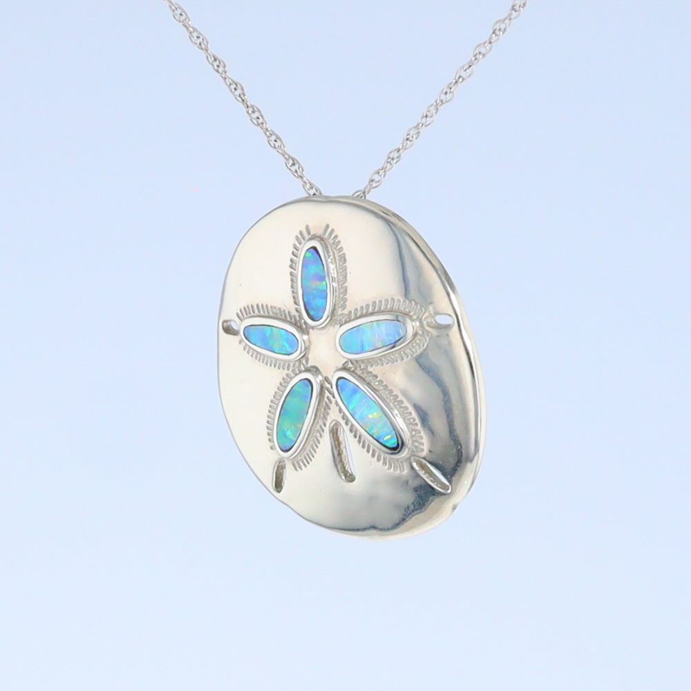 Opal Pendant Inlaid Realistic Sand Dollar Sea Life Design