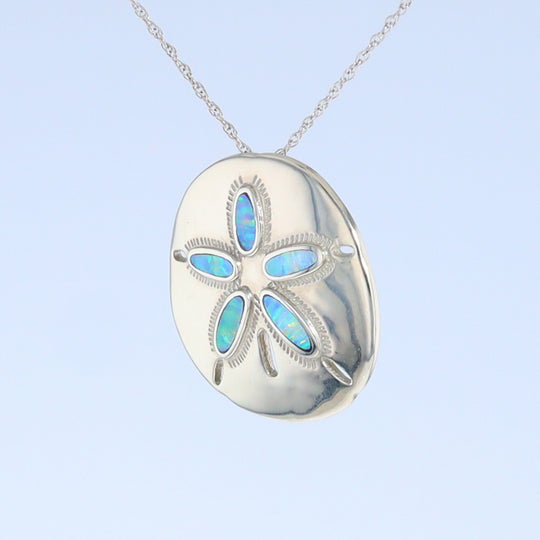 Opal Pendant Inlaid Realistic Sand Dollar Sea Life Design