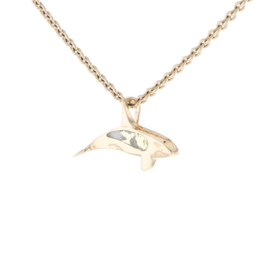 Gold Quartz Necklace Orca Killer Whale Inlaid Sea Life Pendant