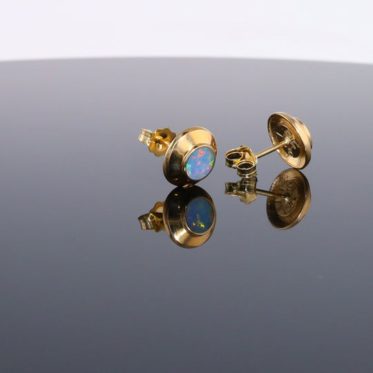 Opal Earrings Round Inlaid Design Studs