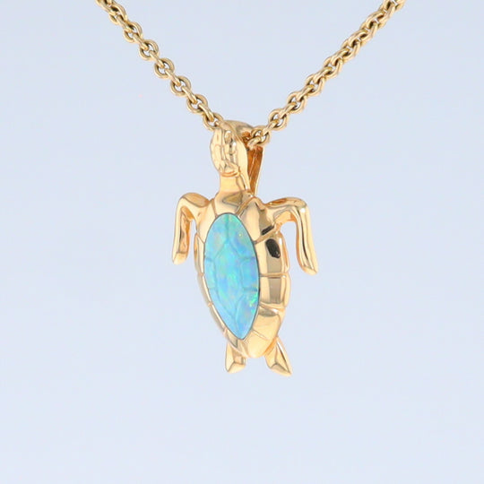 Opal Pendant Inlaid Realistic Design Sea Turtle
