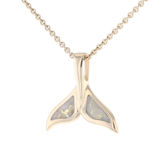 Whale Tail Necklaces Natural Gold Quartz Double Sided Inlaid Pendant