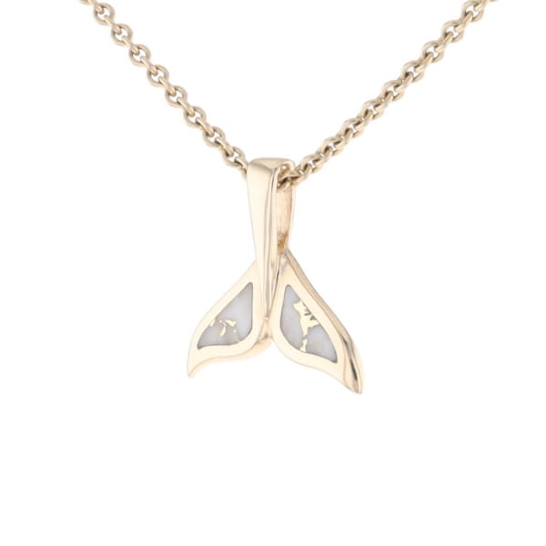 Whale Tail Gold Quartz Double Sided Inlaid Sea Life Pendant