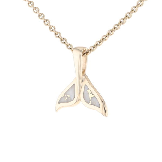 Whale Tail Gold Quartz Double Sided Inlaid Sea Life Pendant