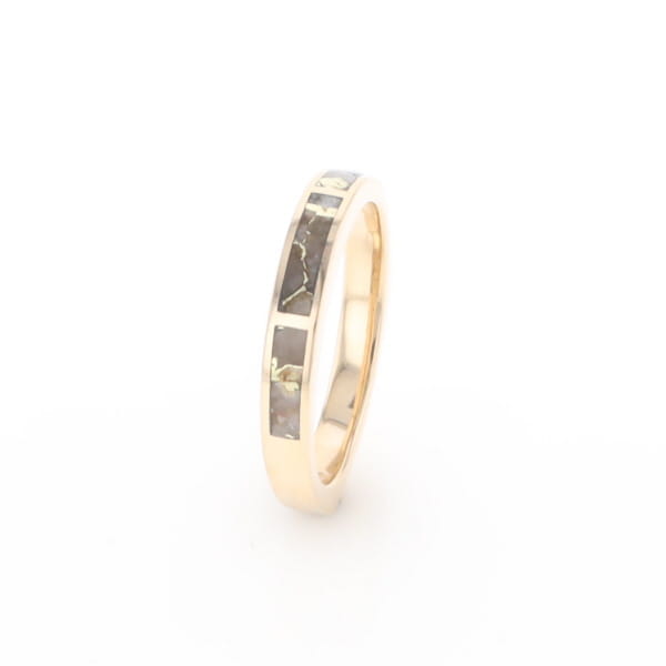 Gold Quartz Ring 3 Rectangle Section Inlaid Band