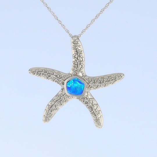 Opal Pendant Inlaid Realistic Star Fish Sea Life Design