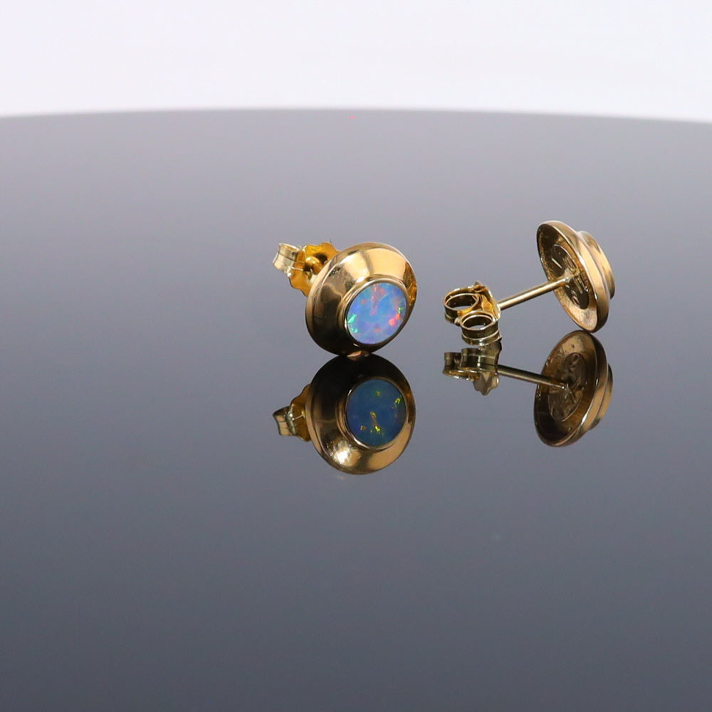 Opal Earrings Round Inlaid Design Studs