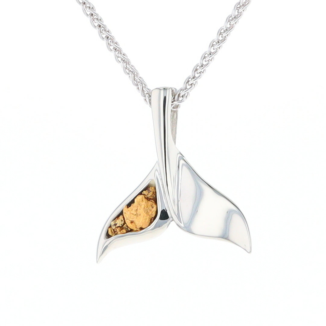 Whale Tail Natural Nuggets Inlaid Sea Life Medium White Gold Pendant