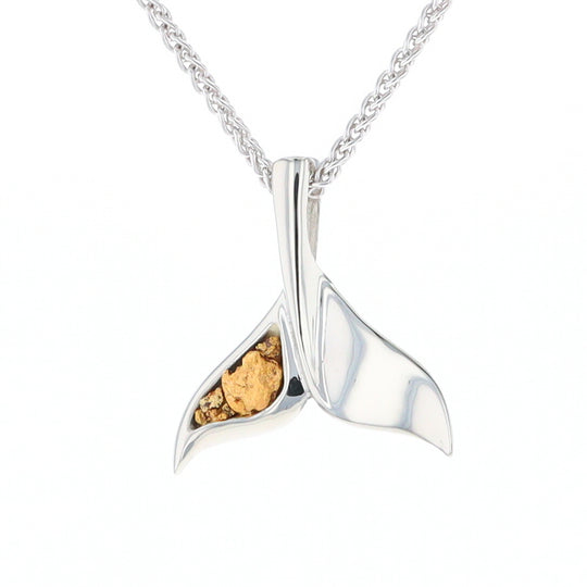 Whale Tail Natural Nuggets Inlaid Sea Life Medium White Gold Pendant