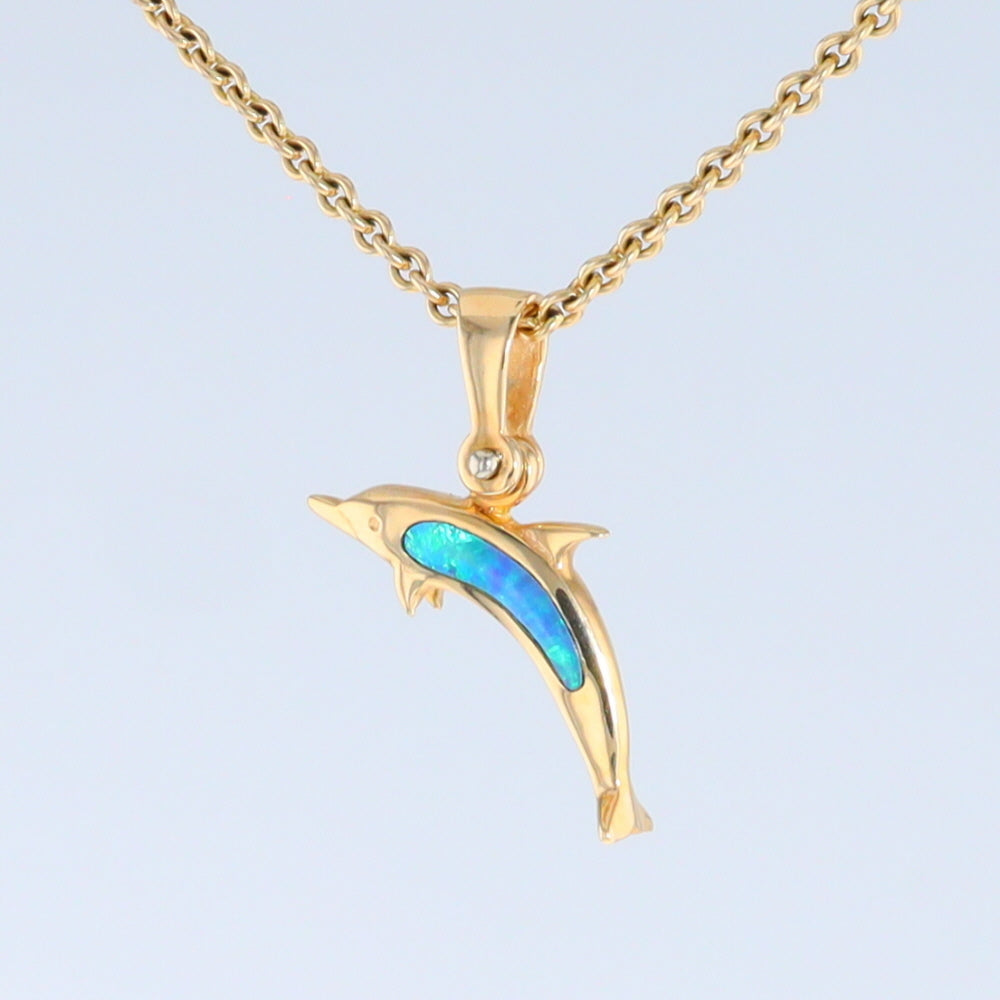Opal Pendant Inlaid Realistic Dolphin Sea Life Design