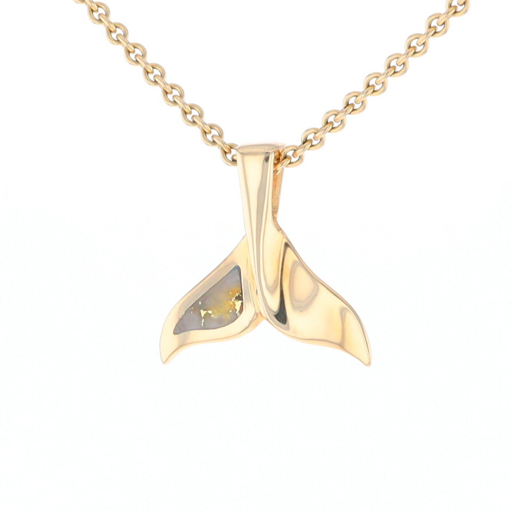 Whale Tail Gold Quartz Single Sided Inlaid Sea Life Pendant