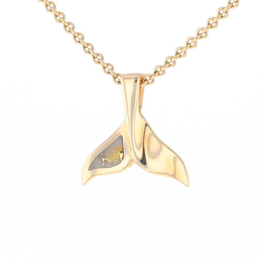 Whale Tail Gold Quartz Single Sided Inlaid Sea Life Pendant