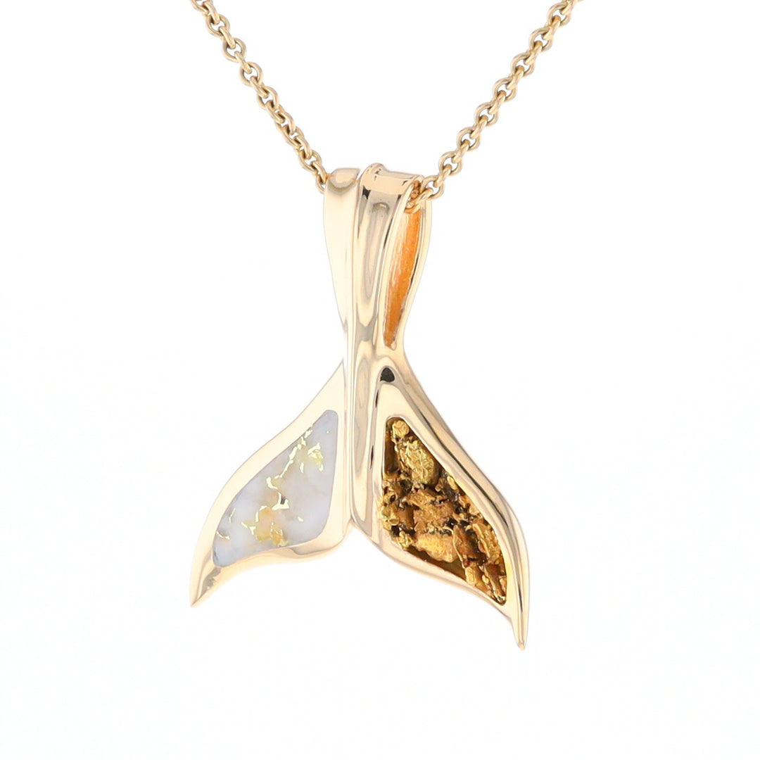 Whale Tail Necklaces Natural Gold Quartz and Nuggets Inlaid Pendant (G1)