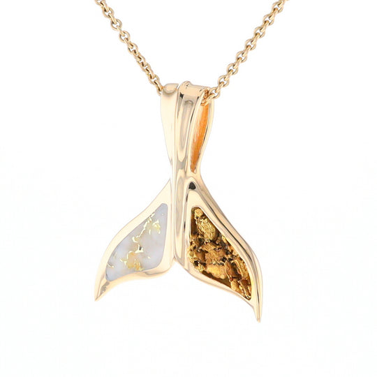 Whale Tail Necklaces Natural Gold Quartz and Nuggets Inlaid Pendant (G1)