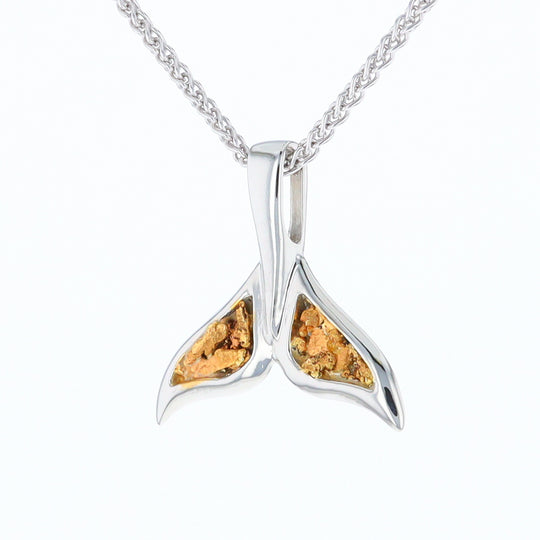 White Gold Whale Tail Pendant Natural Nuggets Double Inlaid Sea Life Pendant