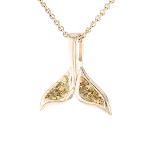 Whale Tail Natural Nuggets Double Inlaid Sea Life Pendant