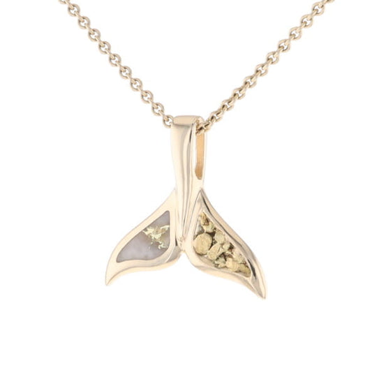 Whale Tail Necklaces Natural Gold Quartz and Nuggets Inlaid Pendant