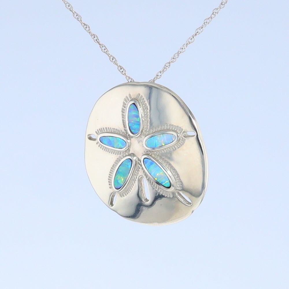 Opal Pendant Inlaid Realistic Sand Dollar Sea Life Design