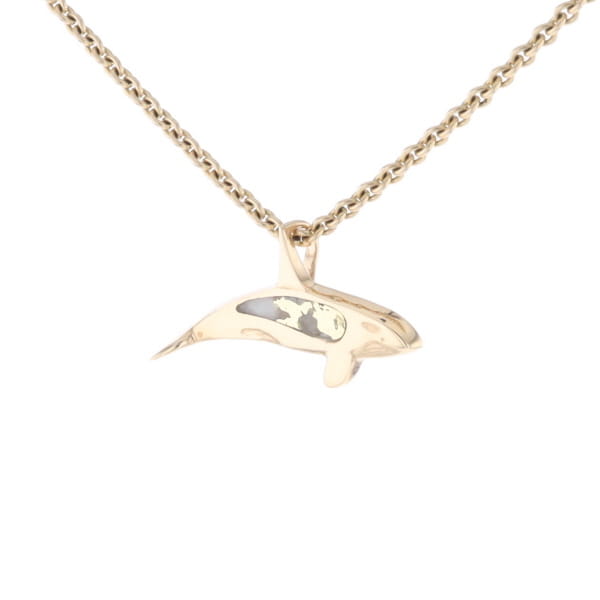 Gold Quartz Necklace Orca Killer Whale Inlaid Sea Life Pendant