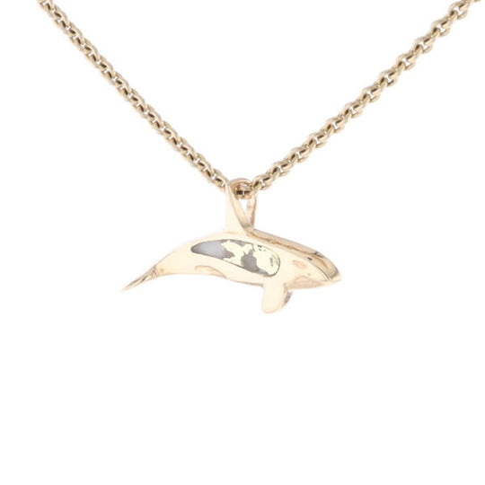 Gold Quartz Necklace Orca Killer Whale Inlaid Sea Life Pendant