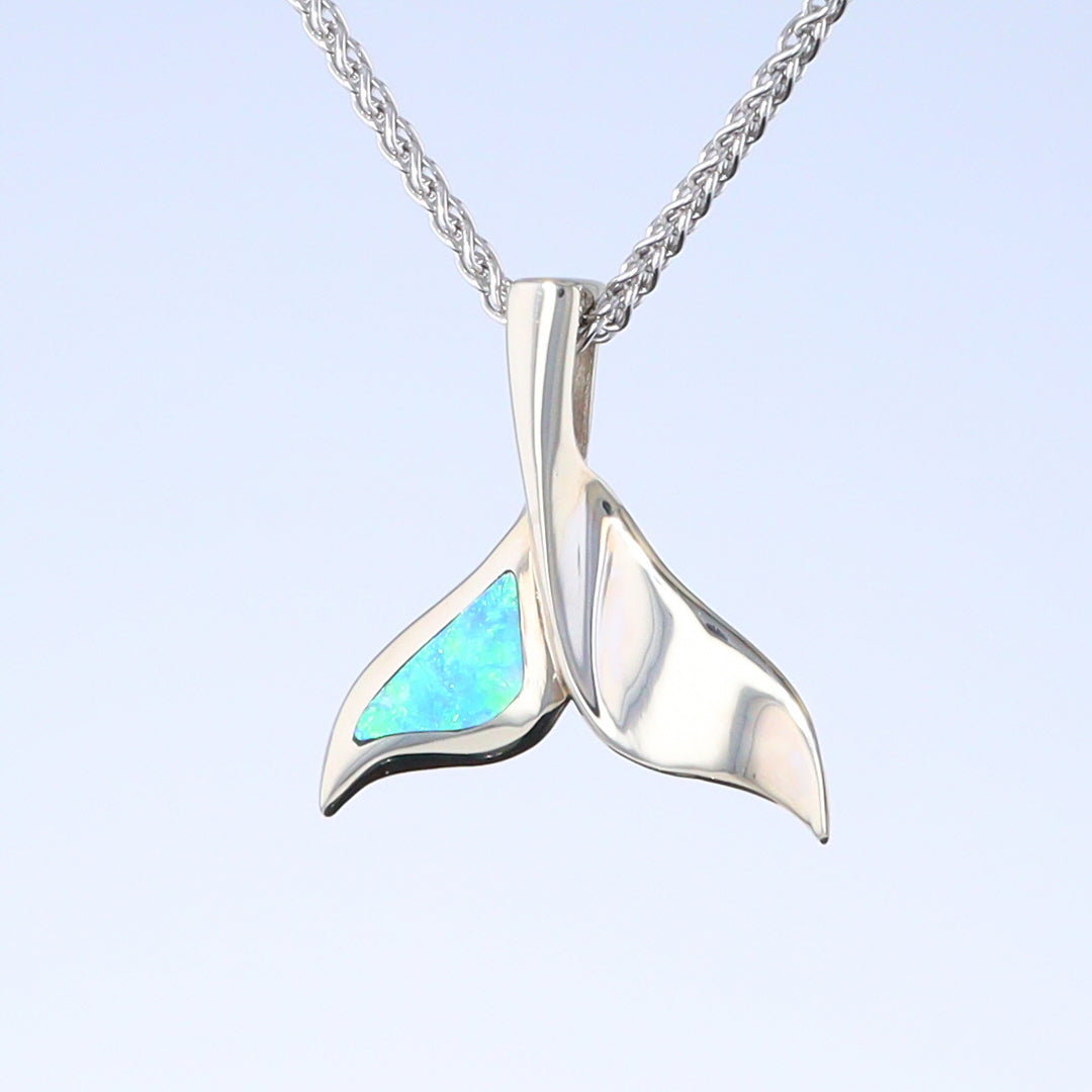 Whale Tail Pendant Natural Opal Single Sided Inlaid Sea Life Pendant