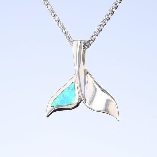 Whale Tail Pendant Natural Opal Single Sided Inlaid Sea Life Pendant