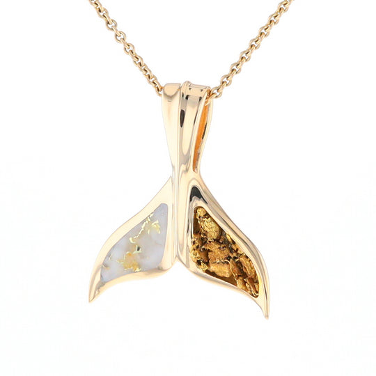 Whale Tail Necklaces Natural Gold Quartz and Nuggets Inlaid Pendant (G1)