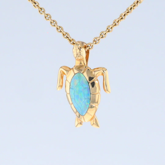 Opal Pendant Inlaid Realistic Design Sea Turtle