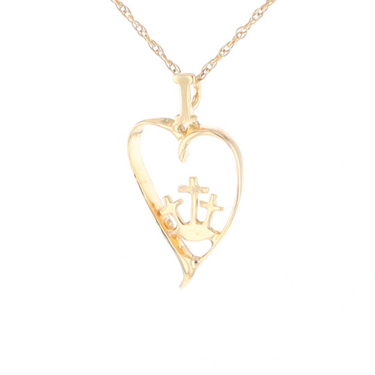 Gold Heart Triple Cross Pendant